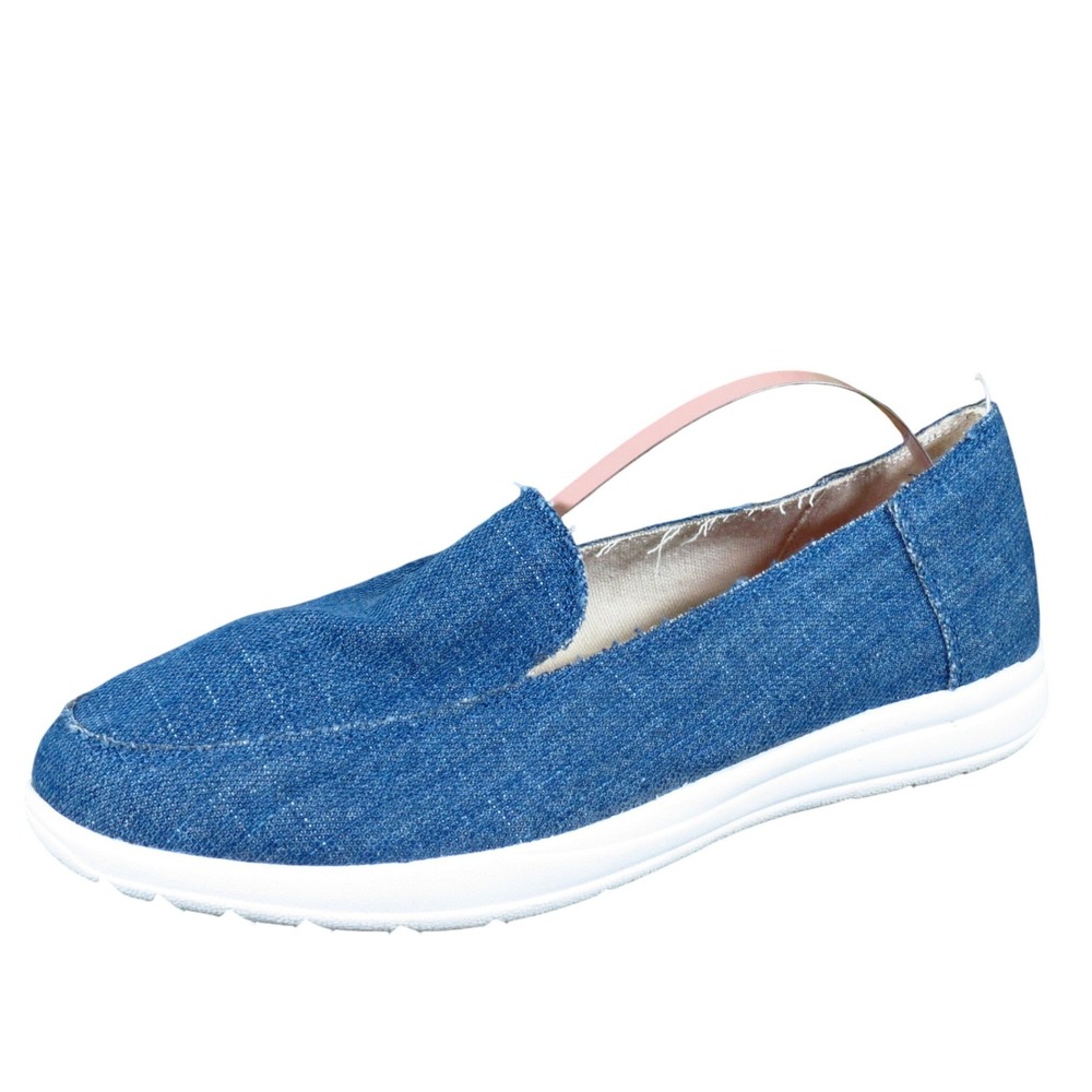 Minnetonka Expanse Women Casual Slip On Shoe Size 7 Everyday Blue Denim‎ Fabric